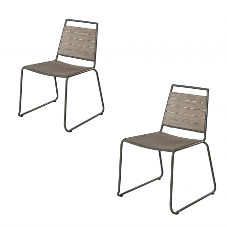 Chaise extérieur design en bois teck et acier - Lot de 2
