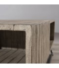 Grande table basse extérieur bois clair brut et pied métal