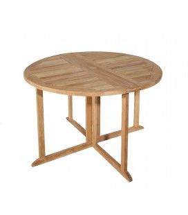 Table ronde pliable bois clair teck massif 120cm