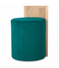 Tabouret velours vert bleu avec dossier effet rotin HANOI - 