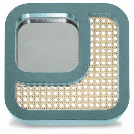 Miroir carré avec design effet rotin vert HANOI - 