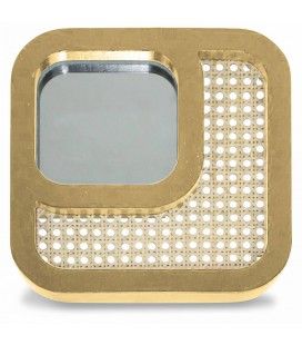 Miroir carré avec design effet rotin et contour miel HANOI