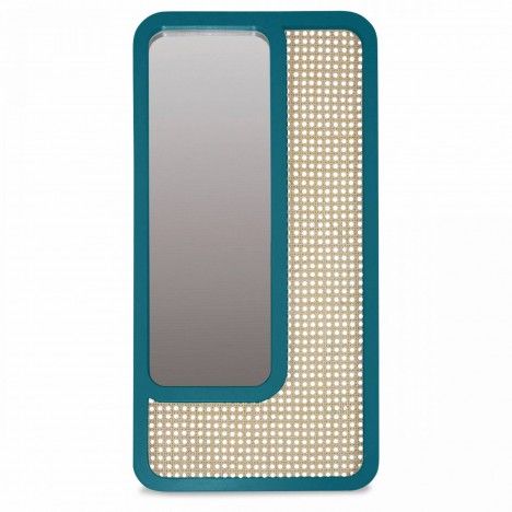Grand miroir rectangle bleu vert design en rotin HANOI - 