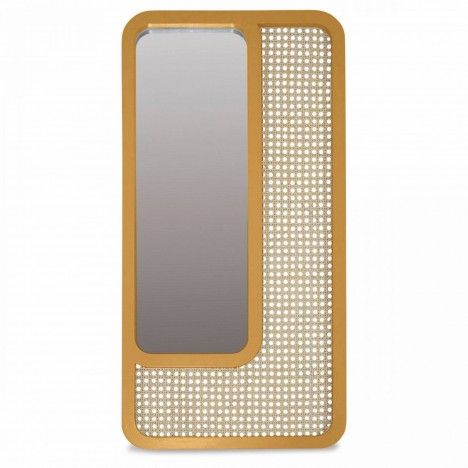 Grand miroir rectangle miel design en rotin HANOI - 