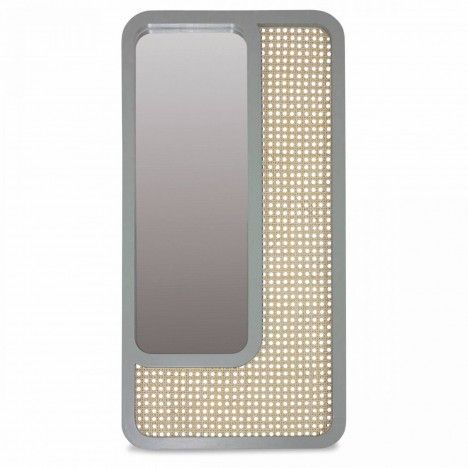 Grand miroir rectangle gris design en rotin HANOI - 