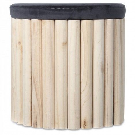 Tabouret coffre en bois avec assise velours gris - 