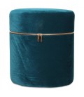 Petit tabouret coffre design zip en velours bleu vert - 