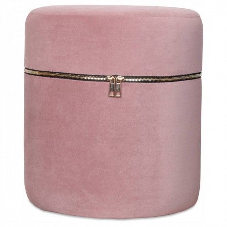 Petit tabouret coffre design zip en velours rose - 