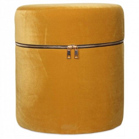 Petit tabouret coffre design zip en velours moutarde - 