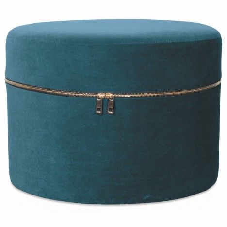 Tabouret coffre design zip en velours bleu vert - 