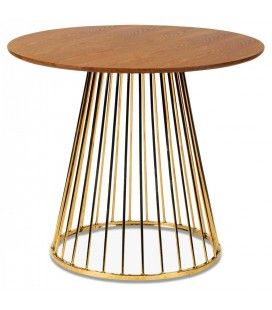 Table à manger ronde en bois et pied chromé en métal