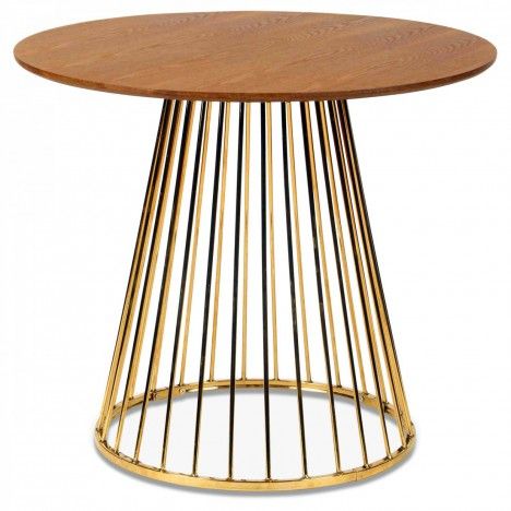 Table à manger ronde en bois et pied chromé en métal - 