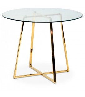 Table ronde en verre avec pieds en métal chromé or Francky