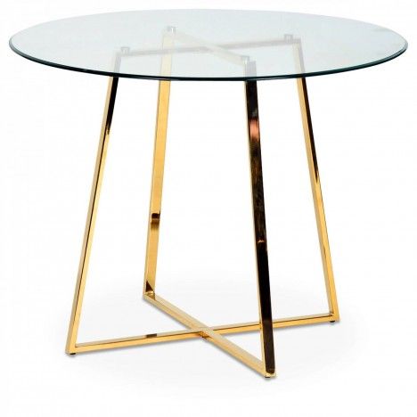 Table ronde en verre avec pieds en métal chromé or - 