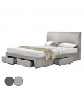 Lit double gris avec 4 tiroirs et tête de lit intégrée Loft
