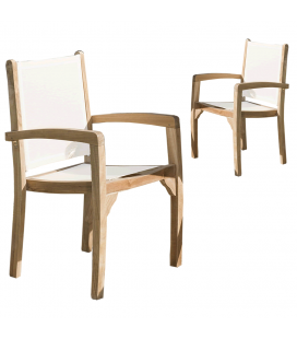 Lot de 2 fauteuils en bois massif et assise blanche FUN