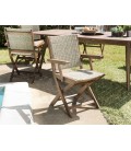 Salon de jardin avec table extensible et chaise bois massif et rotin VICK