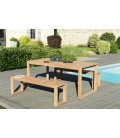 Set de jardin avec table et bancs en bois clair gamme KIM