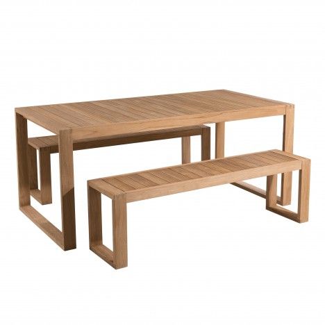 Set de jardin avec table et bancs en bois clair gamme KIM