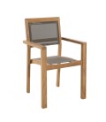 Salon de jardin en bois massif 220cm table + 6 fauteuils empilables PALU
