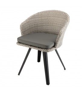 Chaise rotin naturel avec coussin gris pieds noir métal VICK