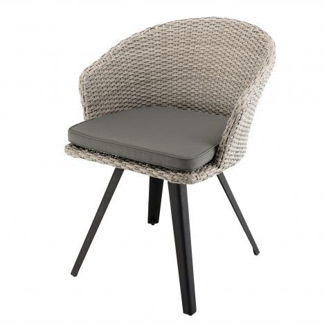 Chaise rotin naturel avec coussin gris pieds noir métal VICK