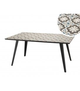Table rectangulaire 162x102cm plateau mosaïque pieds métal noir NANG