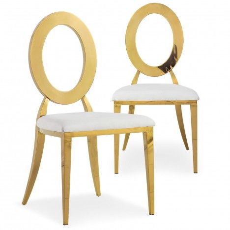 Lot de 2 chaises en simili-cuir blanc et métal doré SONY