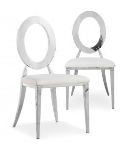 Lot de 2 chaises en simili-cuir blanc et métal argenté SONY