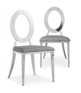 Lot de 2 chaises en simili-cuir gris et métal argenté SONY