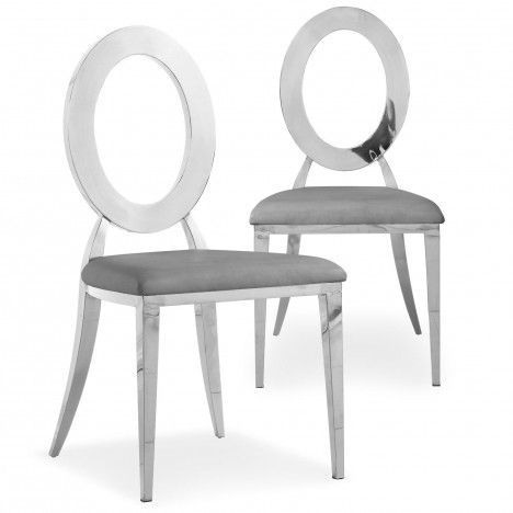 Lot de 2 chaises en simili-cuir blanc et métal argenté SONY