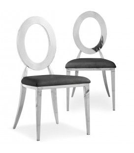 Lot de 2 chaises en simili-cuir noir et métal argenté SONY