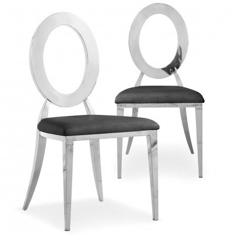 Lot de 2 chaises en simili-cuir noir et métal argenté SONY