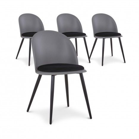 Lot de 4 chaises design en simili-cuir noir et gris MURY