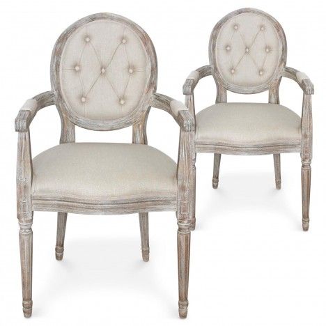 Lot de 2 chaises médaillon Louis XVI en tissu beige