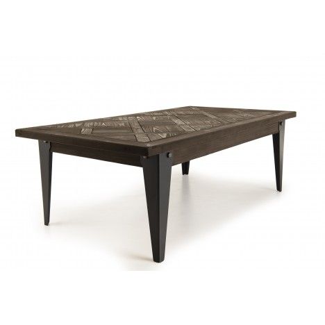 Table basse 120x65cm plateau Sapin marqueté pieds métal