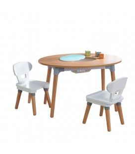 Table enfant avec rangement intégré et 2 chaises bois et blanc