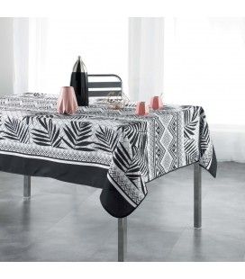 Nappe rectangle Feuilles de palmier noir et blanc 150 x 200 cm Polyester