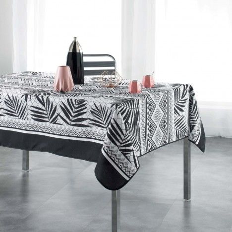 Nappe rectangle Feuilles de palmier noir et blanc 150 x 200 cm Polyester - 