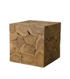 Pouf cube bois massif teck 40 cm NATI