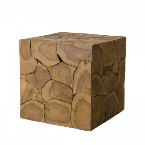 Pouf cube bois massif teck 40 cm JAMBI