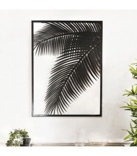 Décoration murale rectangulaire 74x100cm métal noir feuille palmier CALI