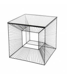 Table d'appoint carrée métal noir plateau verre CALI