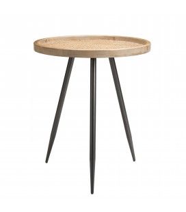 Table d'appoint ronde cannage rotin pieds métal PALMIRA