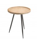Table d'appoint ronde cannage rotin pieds métal PALMIRA