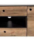 Meuble TV 2 portes 2 tiroirs 1 niche bois et noir Pin recyclé PACORA