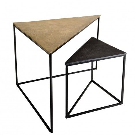 Set de 2 tables gigognes triangles aluminium doré et noir - pieds métal DODOMA