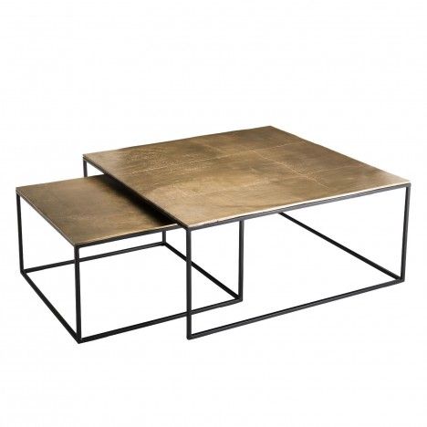 Set de 2 tables gigognes carrées aluminium doré - pieds métal DODOMA