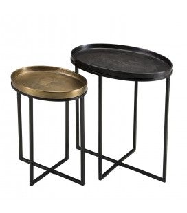 Set de 2 tables d'appoint ovales aluminium doré et noir - pieds métal DODOMA