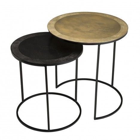 Set de 2 tables d'appoint gigognes rondes aluminium doré et noir - pieds ronds métal DODOMA